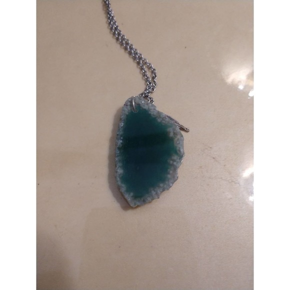 Blue stone Necklace w feather charm boho - Picture 3 of 12